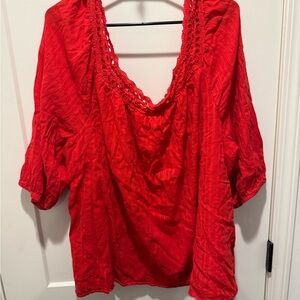Lane Bryant Red Lace Trim Top (Wrinkles are free :)